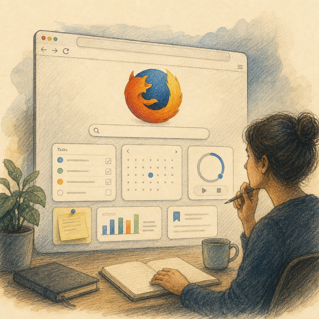 Firefox testa widgets na página inicial com foco em produtividade